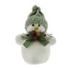 Festive 23cm White Snowman In Green Hat/Scarf