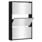 vidaXL Shoe Cabinet with Mirror 3-Layer Black 63x17x102.5 cm