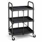 Costway 3 Tiers Folding Tool Trolley with Lockable Wheels and Tool Grooves