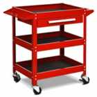 Costway 3 Tier Tool Trolley with Drawer and 4 Wheels-Red