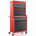 Costway Lockable Tool Storage Cabinet with Handle, Drawers, Wheels and EVA Liner-Red