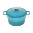 Argon Tableware Round Cast Iron Casserole Dish - 2.8L - Teal Ombre