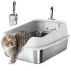 PawHut XL Stainless Steel Cat Litter Box with High Sides, 60 x 40 x 30 cm