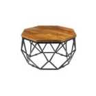 Elm Home And Garden Solid Mango Wood Coffee Table Black Metal Frame