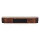Artisan Furniture Solid Wood Lunar 2 Drawer Wall Mounted Chestnut Console, 1 Shelf, Dark Brown