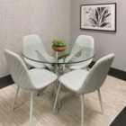 Maya Round Glass Dining Table With 4 Grey Gem Chairs Chrome Finish