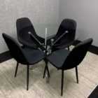 Round Glass Dining Table With 4 Black Leather Chairs Dining Set