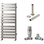 Towelrads Haven 1200 x 500mm Flat Panel Designer Brushed Nickel Towel Radiator with Corner TRV & Pipe Sleeve