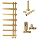 Towelrads Horton 1200 x 500mm Brushed Brass Towel Radiator With Straight TRV and Pipe Sleeve