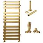 Towelrads Haven Brushed Brass Designer Towel Radiator with Corner TRV & Pipe Sleeve - 1200 x 500mm