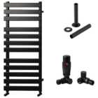 Towelrads Haven 1200 x 500mm Flat Panel Designer Brushed Black Towel Radiator with Corner TRV & Pipe Sleeve