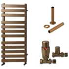 Towelrads Haven Brushed Bronze Designer Towel Radiator with Straight TRV & Pipe Sleeve - 1200 x 500mm