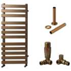Towelrads Haven Brushed Bronze Designer Towel Radiator with Corner TRV & Pipe Sleeve - 1200 x 500mm