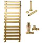 Towelrads Haven Brushed Brass Designer Towel Radiator with Straight TRV & Pipe Sleeve - 1200 x 500mm