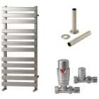 Towelrads Haven 1200 x 500mm Flat Panel Designer Brushed Nickel Towel Radiator with Straight TRV & Pipe Sleeve