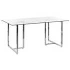 Beliani Dining Table ENVIA Silver 160 cm 90 cm Tempered Glass