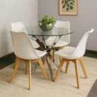 Round Glass Dining Table With 4 Cream Chairs Dining Table Set