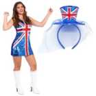 I LOVE FANCY DRESS Union Jack Sequin Dress & Fascinator Hat Headband