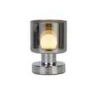 Lighting Collection Rechargeable Chrome Smoke Glass Table Lamp