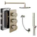 Melbury Pro Recessed 3 Outlet Round Mixer Shower Includes Shower Valve, Shower Head, Shower Handset & Bath Waste - Brushed Nickel
