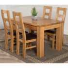 Thats Furniture Dakota 127 x 82 cm Chunky Oak Small Dining Table and 4 Chairs Dining Set with Yale Chairs - Brown