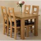 Thats Furniture Hampton 120cm - 160cm Oak Extending Dining Table and 4 Chairs Dining Set with Yale Chairs - Brown