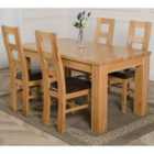 Thats Furniture Dakota 152 x 87 cm Chunky Medium Oak Dining Table and 4 Chairs Dining Set with Yale Chairs - Brown