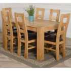 Thats Furniture Kuba 150 x 85 cm Chunky Medium Oak Dining Table and 6 Chairs Dining Set with Yale Chairs - Brown