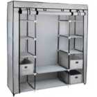 Gr8 Home Large Grey Fabric Canvas Wardrobe With Hanging Rail Shelving Clothes Storage