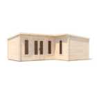 Dunster House L-shaped Log Cabin Pent Roof 24Mm Double Glazed Windows W7.5M X D5M / W24' X D16'6" Hellwolf
