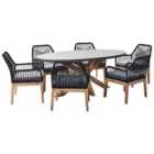 Beliani Garden Dining Set 6 Seater Oristano With Cushions Concrete Black