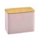Cooks Professional Diamond Pattern Bread Bin with Linen Bag & Bamboo Cutting Board Lid - Pink