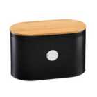 Cooks Professional Ribbed Bread Bin with Linen Bag & 2-in-1 Bamboo Cutting Board Lid - Black & Silver