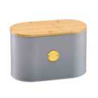 Cooks Professional Ribbed Bread Bin with Linen Bag & 2-in-1 Bamboo Cutting Board Lid - Grey & Gold
