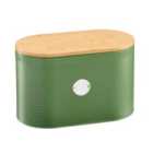 Cooks Professional Ribbed Bread Bin with Linen Bag & 2-in-1 Bamboo Cutting Board Lid - Green & Silver