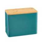 Cooks Professional Diamond Pattern Bread Bin with Linen Bag & Bamboo Cutting Board Lid - Teal