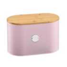 Cooks Professional Ribbed Bread Bin with Linen Bag & 2-in-1 Bamboo Cutting Board Lid - Pink & Silver