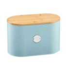 Cooks Professional Ribbed Bread Bin with Linen Bag & 2-in-1 Bamboo Cutting Board Lid - Blue & Silver