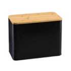 Cooks Professional Diamond Pattern Bread Bin with Linen Bag & Bamboo Cutting Board Lid - Black