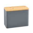 Cooks Professional Diamond Pattern Bread Bin with Linen Bag & Bamboo Cutting Board Lid - Dark Grey