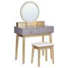 Beliani Dressing Table with Mirror and Stool FEDRY LED Grey