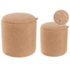 Beliani Set of 2 Storage Pouffes BEREA Boucle Light Brown 30/40 cm 30/40 cm 37/46 cm