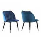 Life Interiors Set Of 2 Milano Velvet Dining Chairs Upholstered For Dining Room Kitchen Restaurant Office, Blue/silver