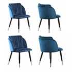 Life Interiors Set Of 4 Milano Velvet Dining Chairs Upholstered For Dining Room Kitchen Restaurant Office, Blue/silver
