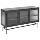 Beliani Glass Display Sideboard DEVON Metal 115 cm Black