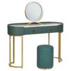Beliani Dressing Table with Mirror and Stool VINAX LED Dark Green