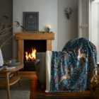 Portfolio Home Winter Stags Blue Extra Extra Large Xxl Faux Fur Sherpa Fleece Throw Sofa Bed Blanket Soft Cosy 200Cm X 200Cm