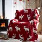 Portfolio Home Moose Sherpa Fleece Throw Blanket 130Cm X 170Cm Red