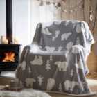 Portfolio Home Polar Bear Grey Throw Blanket Sherpa Reverse Christmas Winter 130Cm X 170Cm