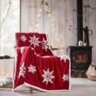 Portfolio Home Snowflake Throw Red Fleece Blanket Reversible Sherpa 130Cm X 170Cm